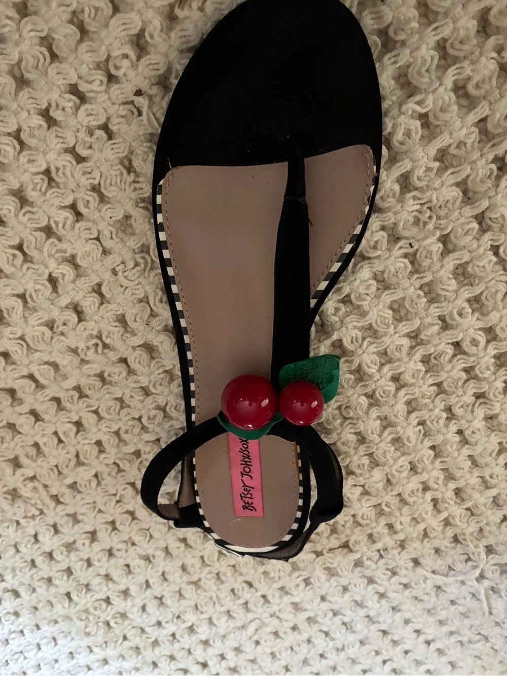 Betsey Johnson Red Cherries Strappy Sandals Adjustable Strap Flat 9M